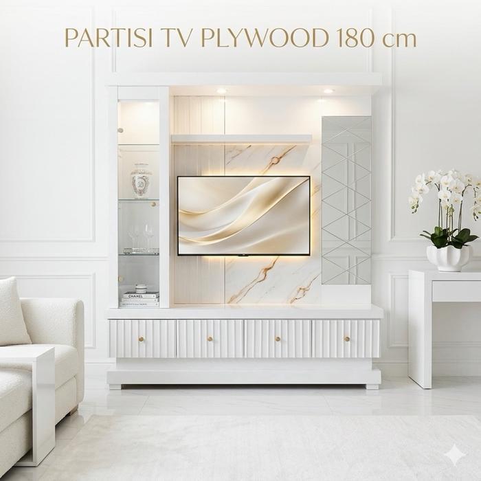 BUFFET TV PLYWOOD BACKDROP TV LEMARI PENYEKAT RUANGAN LEMARI TV PEMBATAS PENYEKAT RUANG BUFFET