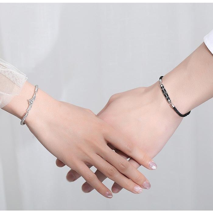 URUNIQUE SHOP Gelang Pasangan Putri dan ksatria tangan tali tangan pria dan wanita gelang perak