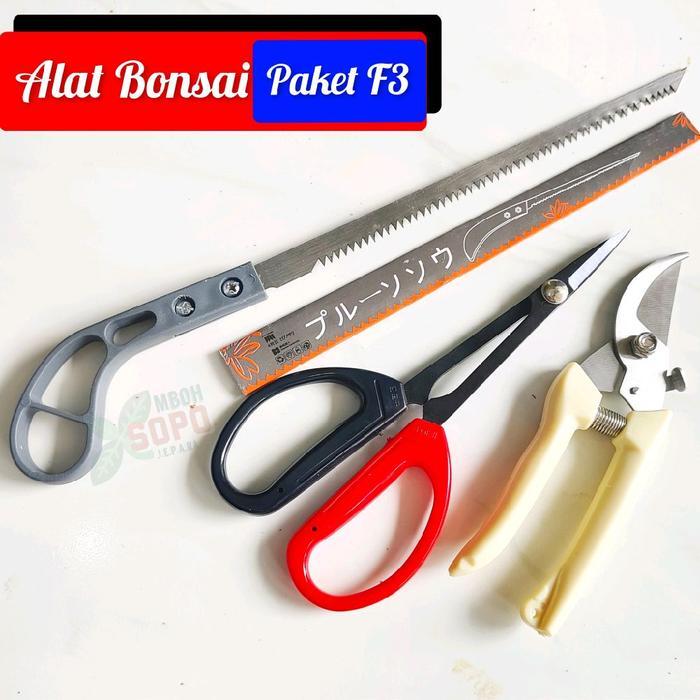 Satu Set Bonsai Paket Alat Bonsai dan Berkebun 3 in 1, Gunting Pruning dan Gergaji Kecil Bonsai dan 