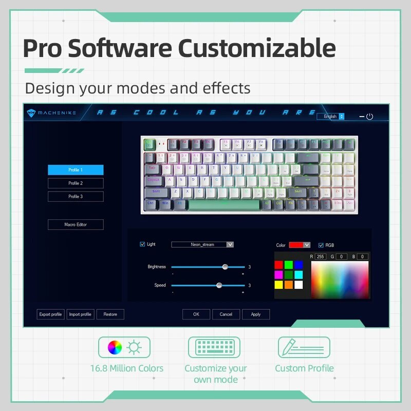 MACHENIKE K500 Mechanical Keyboard Wired Gaming Keyboard K500-B94 Hot Swappable 94 Keys 90% Layout