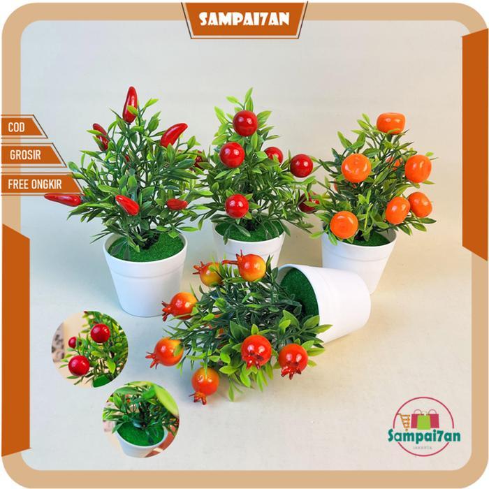 "New" Tanaman Bunga Hias Plastik Imut Tanaman Artificial Buatan Dekorasi Sepaket Buah Cabe Hawberry