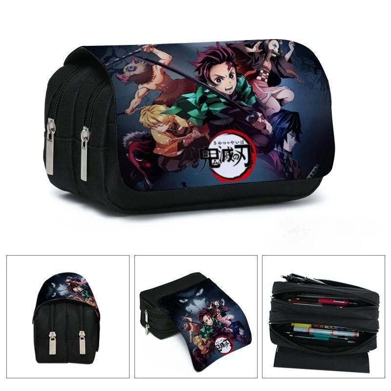 Anime Demon Slayer Pen Case Student Double-layer Storage Bag Tanjiro Nezuko Zenitsu Yoshiyuki