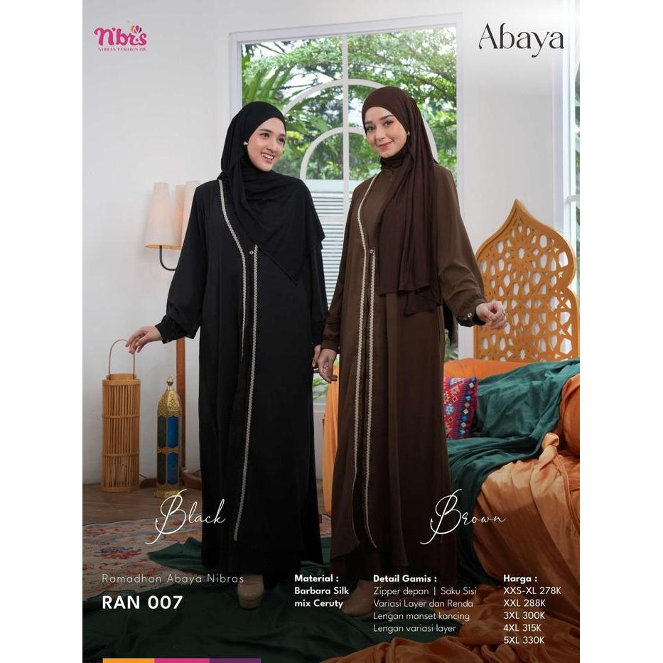 Nibras Gamis Abaya RAN 007 Black Hitam Bown Coklat Tua Baju Kondangan Lebaran Long Dress Syari Bahan