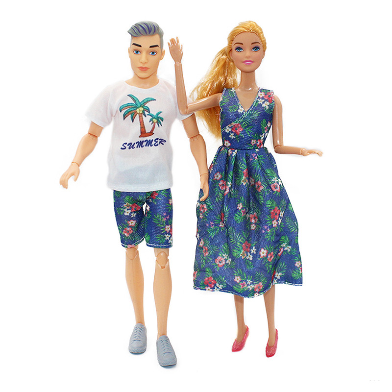 4pcs Family Dolls Ken&Wife Playset Mother Kids Dolls Ball Jointed Parent-child Clothes DIY Play