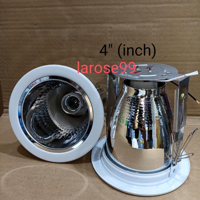 Kap Fitting Lampu Downlight 4 Inci Warna Putih, Diameter Dalam 10 cm