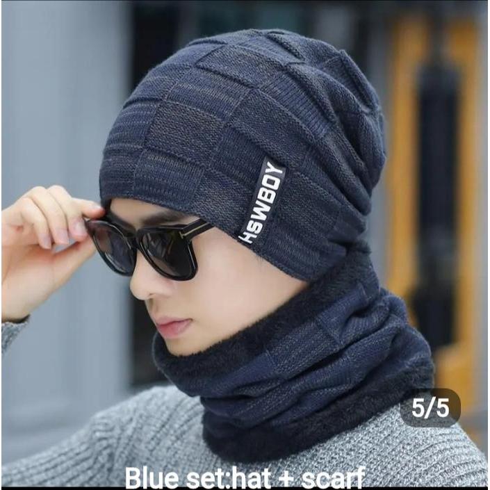 Promo Topi Kupluk Syal 1 Set Untuk Pria Wanita Berbahan Wol Terlaris