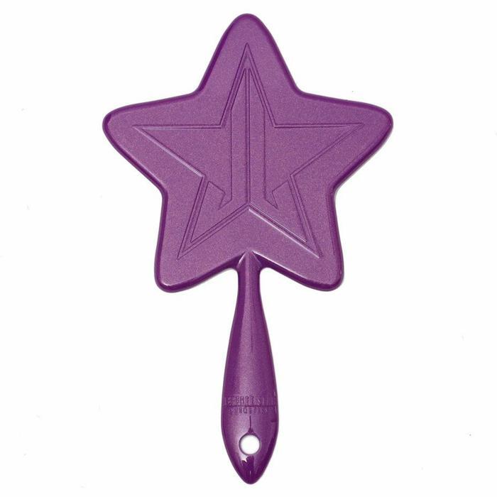 Cermin Tangan Rias Bentuk Bintang dengan Lapisan Glitter Ungu, Pegangan Nyaman, 29 cm