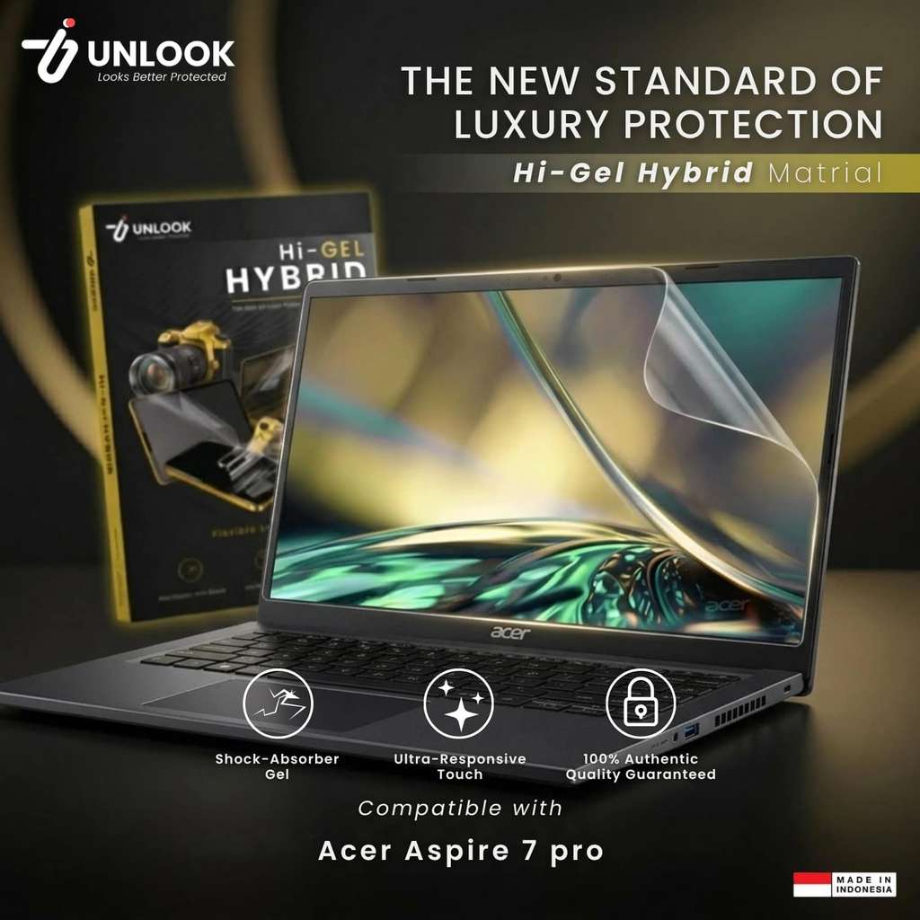 UNLOOK Hi-GEL HYBRID Hydrogel+ Anti Gores Jelly for Acer Aspire 7 pro - Bluelight Anti Shock Case Fr