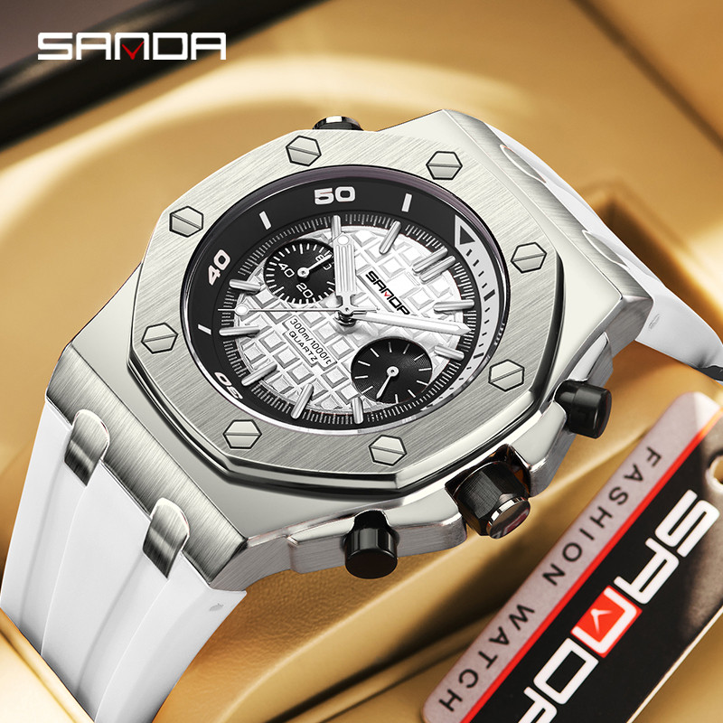 Royal Fashion Casual Men Watches Big Dial black Silicone Quartz Wristwatch Classic Top Brand SANDA