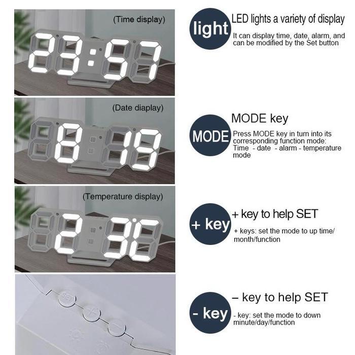 "New" Jam Meja LED Digital 3D Clock Jam Dinding Tembok