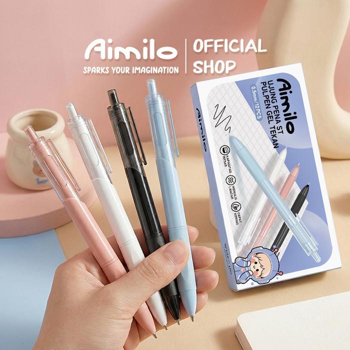 TERMURAH AIMILO PULPEN GEL RETRACTABLE ISI 12PCS GEL PEN 4 WARNA 0.5MM PROMO