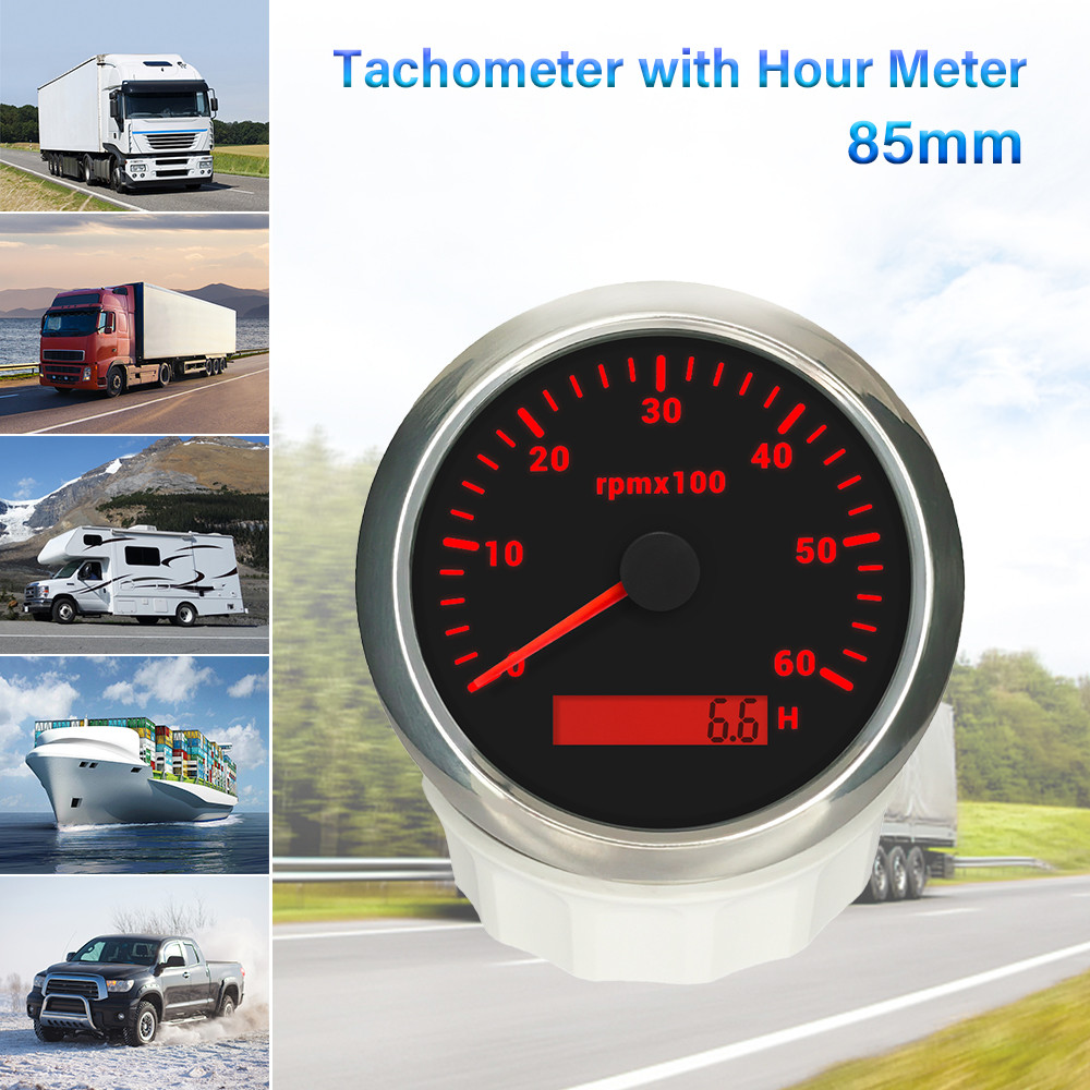 Rhaxel 85mm Tachometer 3000RPM 4000RPM 6000RPM 7000RPM 8000RPM with LCD Hourmeter 7 Colors Backlight