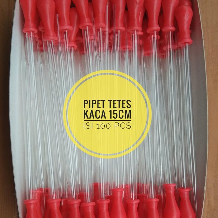 Pipet Tetes Kaca 15 cm Dot Merah Alat Pemindah Cairan Skala Kecil