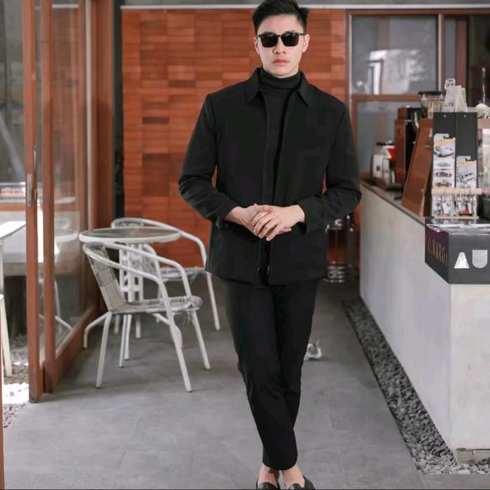 KILLONG DENIM_JASKET HITAM PRIA-JAKET SLIMFIT-JAS SANTRI-JAKET SEMI JAS-JASKET PRIA TERBARU - HITAM 
