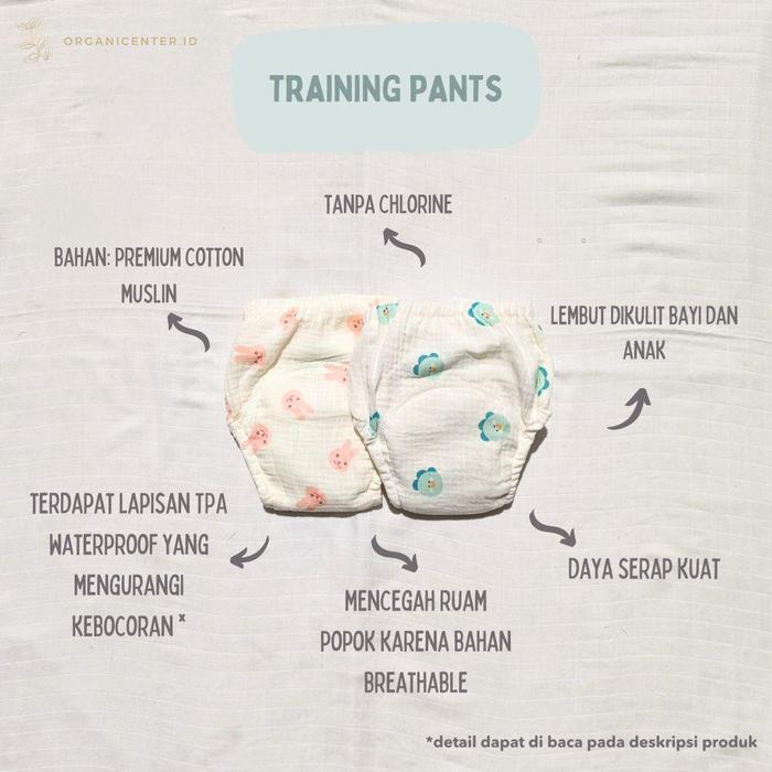 Training Pants Organicenter Premium Cotton Muslin Breathable 8 Layers Clodi Popok Kain Celana Dalam