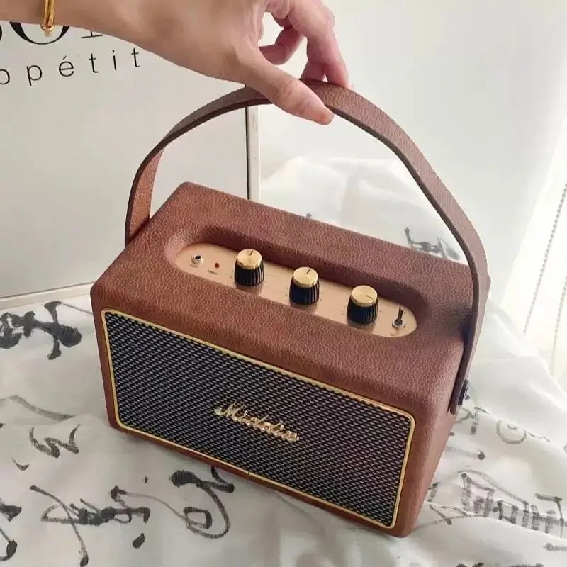 Professional Portable Wireless Vintage Bluetooth Speakers USB Card Reader Wooden PU Outdoor Home