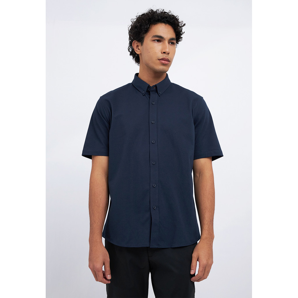 Executive Slim Fit Short Sleeve Knit Shirt Navy