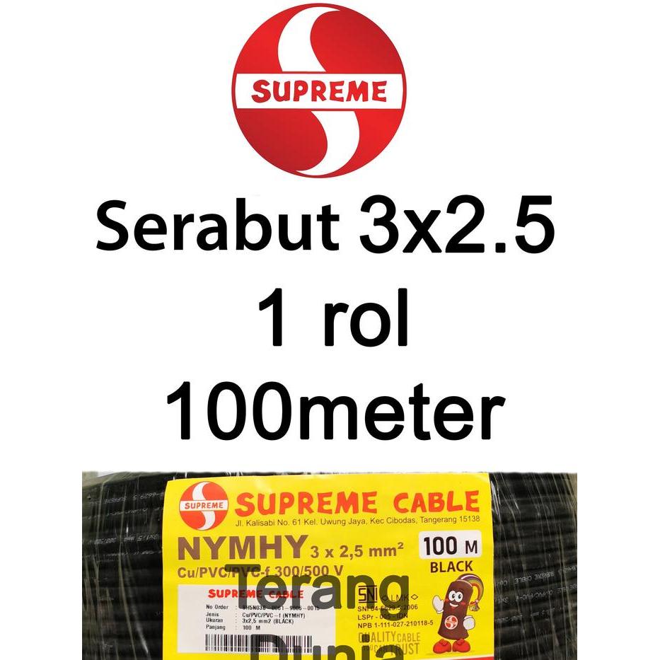 Kabel Serabut 3x2.5 100meter Supreme NYMHY 3x2.5 100meter Rol Kabel Supreme 3x2.5 Serabut 100meter