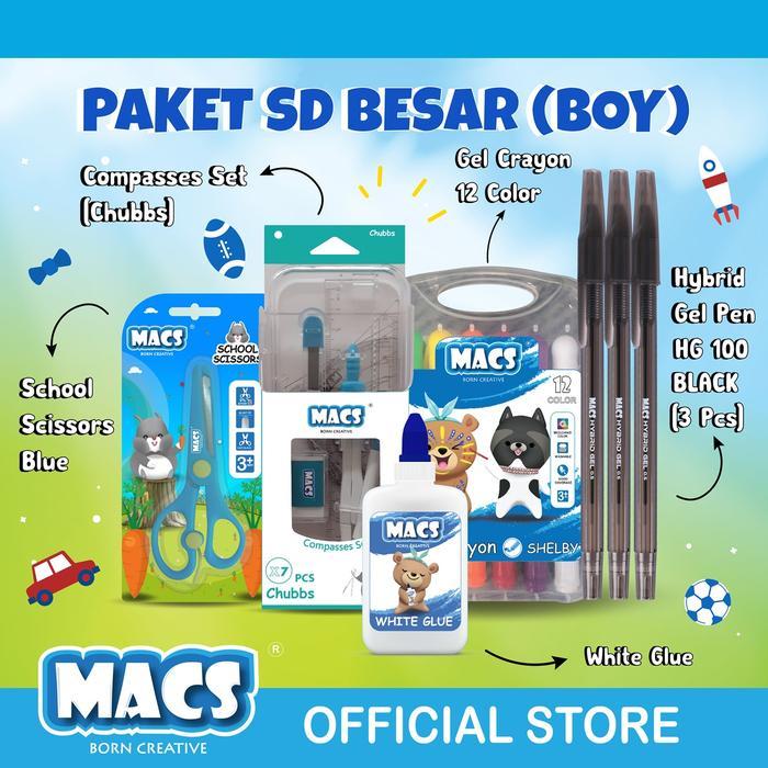 MACS Besar Crayon Paket Perlengkapan Sekolah SD Besar Isi Lengkap Alat Tulis dan Kerajinan untuk Ana
