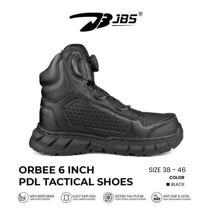 JBS Orbee inch Sepatu Boots Tactical 6 Inci Sistem Tali Putar untuk Outdoor - Hitam, 39 inch Hitam T