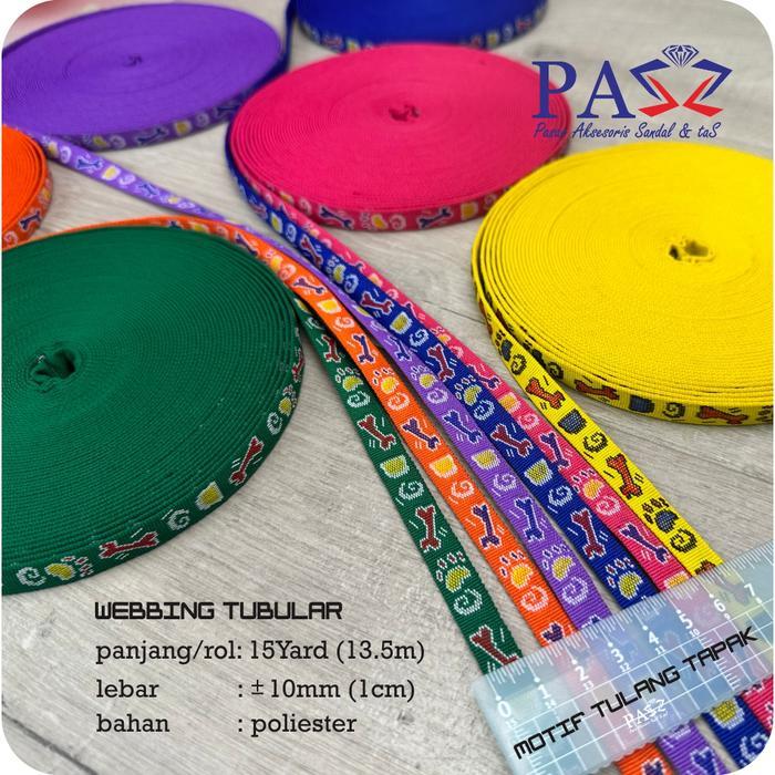 Webbing Tubular Polyester Motif Tulang Tapak 1 cm (Harga 1 rol)