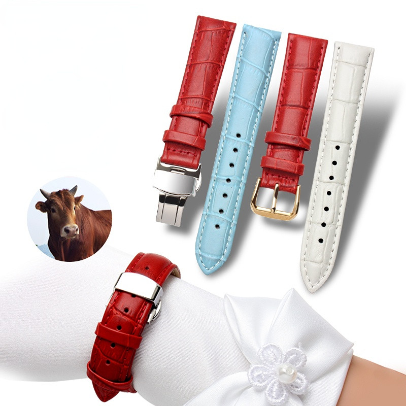 10mm 12mm 14mm 15mm 16mm 18m White red pink For Casio Tissot genuine leather strap ladie's watch