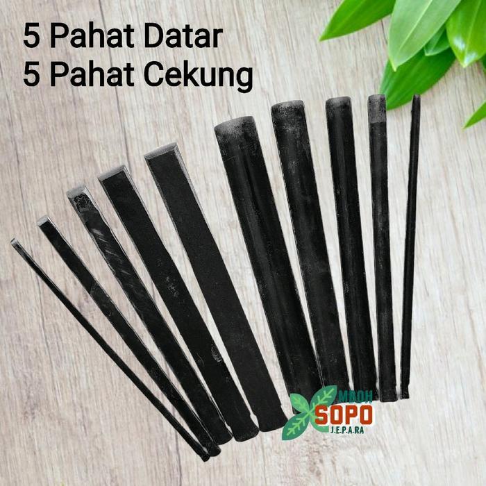 Alat Ukir Kayu, Pahat/Tatah Ukir Jepara, Pahat Kol dan Pahat Datar, Set 10 Pcs , Set M