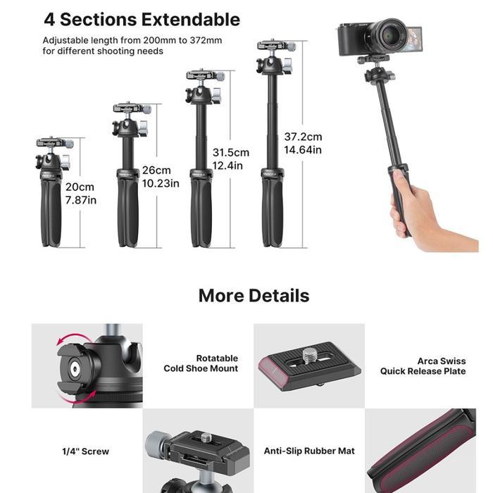 Ulanzi Mt-47 Metal Vlog Mini Tripod With Arca Swiss Ball Head