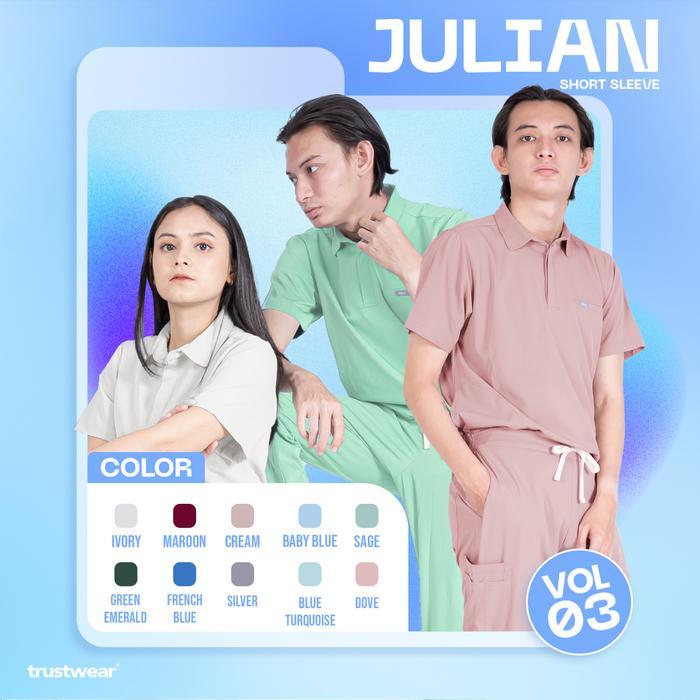 Set Scrub Dokter Lengan Pendek Kerah Polo, Bahan Poly-Cotton Stretch, Model Regular Fit, Warna dan U