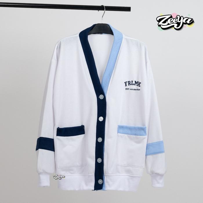 Zy - Frlmk Cardigan Wanita Dan Pria - Detail Bordir - High School Korean Look Atasan Fleece Panjang