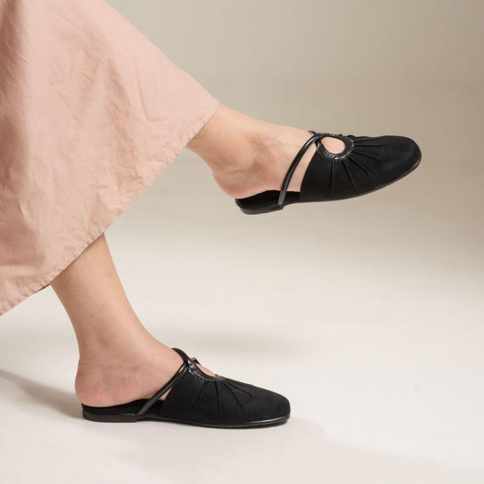 Dianable - Lula Black Mules Shoes Wanita Flat Sandal Sandal Teplek