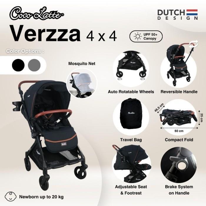 Cocolatte Stroller 21208 Verzza 4x4 Reversible Handle Kereta Dorong Hadap Ibu - VERZZA BLACK, PLASTI