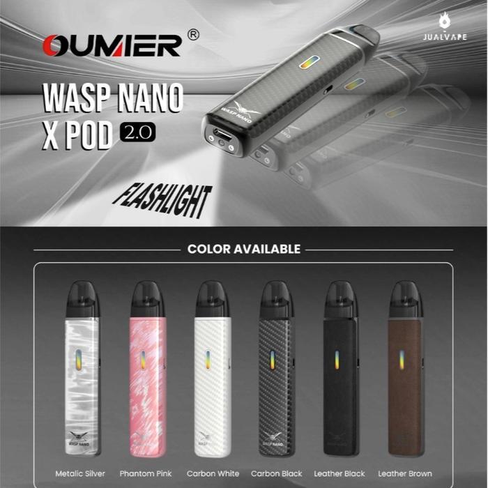 Pod Kit 1200mAh dengan Kartrid 2ml dan Lampu LED - Oumier Wasp Nano X 2.0 - Metalic Silver