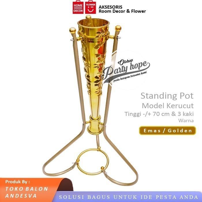 Ready Standing Pot Besi Kerucut / Pot Bunga Sudut / Vas Bunga Corong Gold / Vas Dekorasi