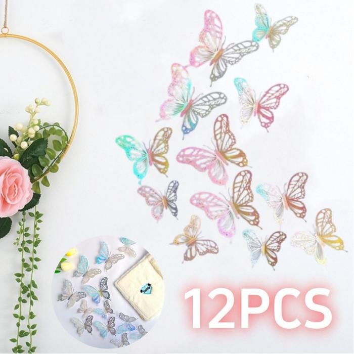12PCS Hiasan Dinding Kupu-Kupu / Hiasan Kue Glamour Gold / Silver / Rose Gold Glamorous Butterfly