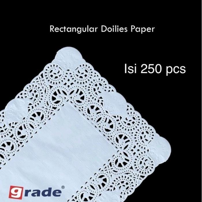 NEWW Doilies Paper Persegi 20x30cm / Kertas Renda / Alas Kue isi 250pcs Plastik Putih Kitchenware