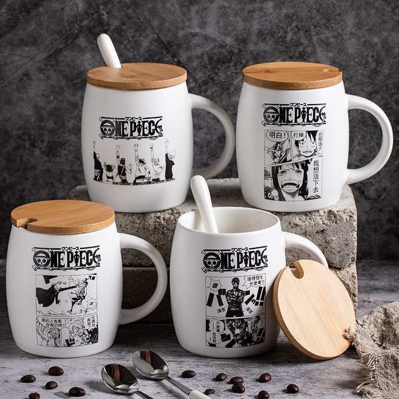 Anime One Piece Ceramic Cup Cosplay Mug Water Cup Creative Luffy Zoro Ceramic Cup Bamboo Cup Lid