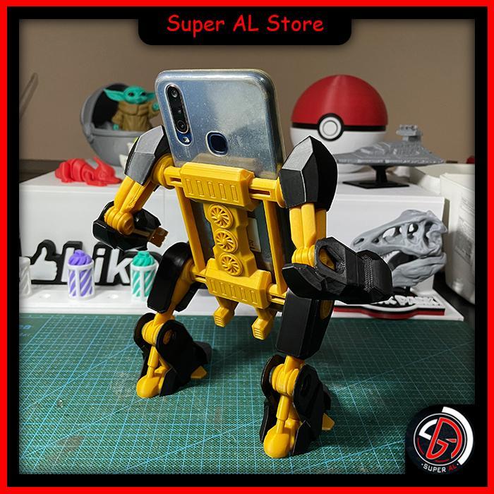 Stand Ponsel Adjustable 3D Printed Berbentuk Robot Exo Suit, Display Action Figure Unik
