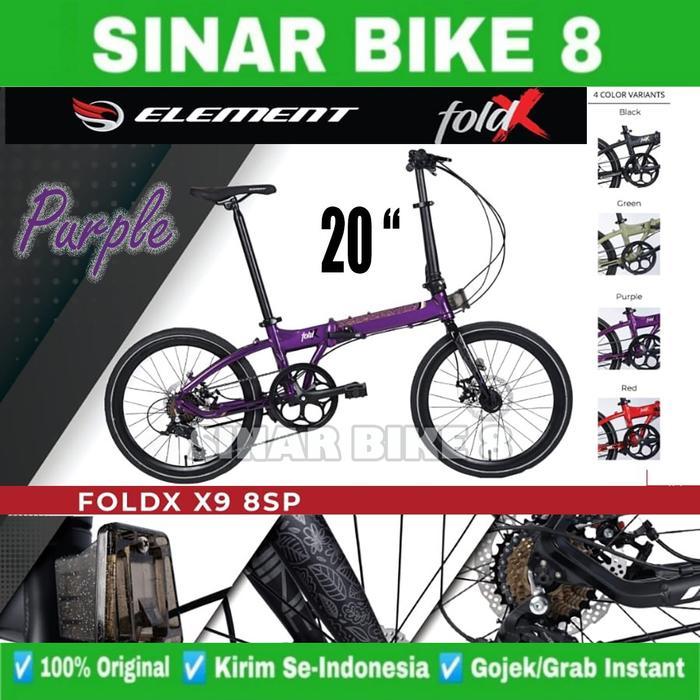 Sepeda Lipat ELEMENT FOLDX X9 Ukuran 20 Inch Alloy 8 Speed - Purple