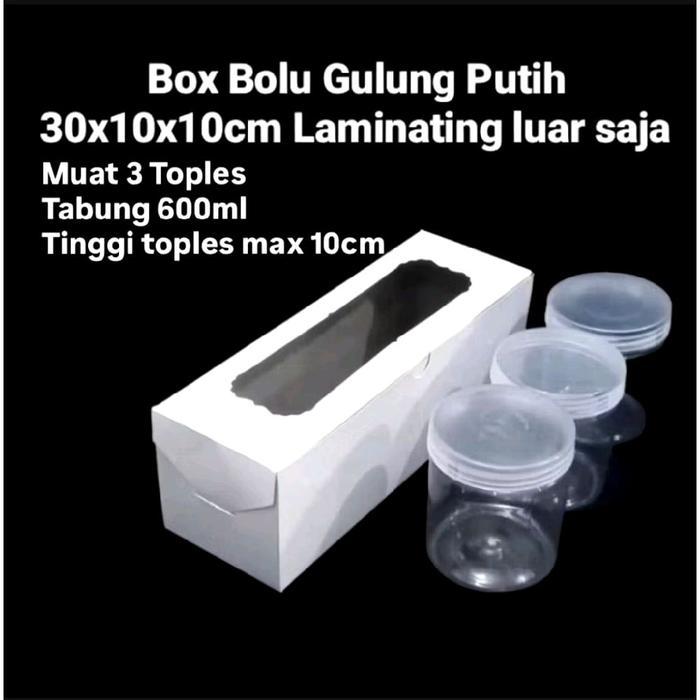 Box Bolu Gulung 30x10x10cm Putih Laminating luar saja