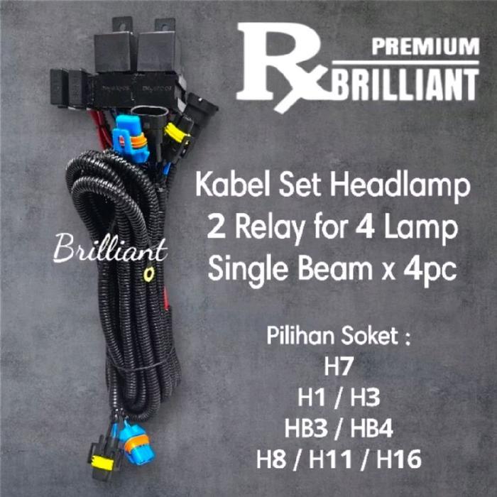 Utilux Original - Kabel Set 2 Relay For Headlamp Mobil Khusus 4 Lampu Single Beam - H7 / H8 H11 H16