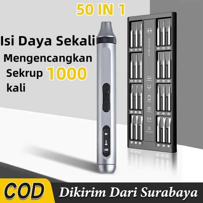 Obeng Elektrik 50 In 1 set komplit Obeng Kecil Obeng Listrik Obeng Baterai Mata Bor alat listrik
