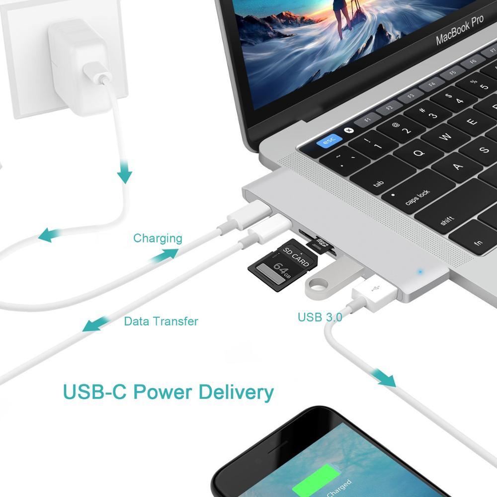 6 In 1 USB C Hub USB Type C Hub Adapter For MacBook Pro/Air M1 M2 2021 2020 2019 2018 Thunderbolt 3