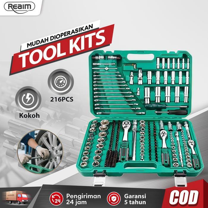 REAIM Tool Kit Set Perkakas Set Kunci Set Lengkap Tool Box Set 216PCS Perkakas Lengkap dengan Box