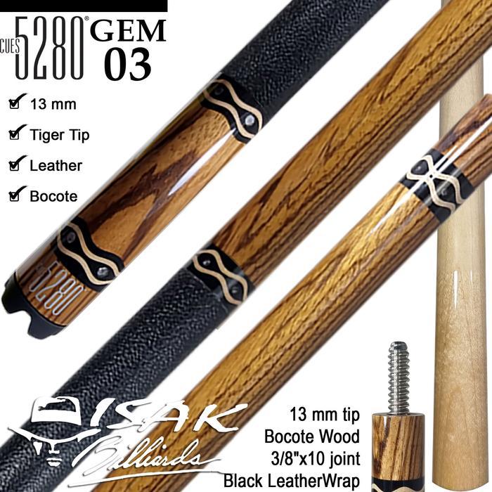 5280 USA GEM03 POOL CUE - BILLIARD STICK BILIAR STIK BOCOTE TIGER TIP