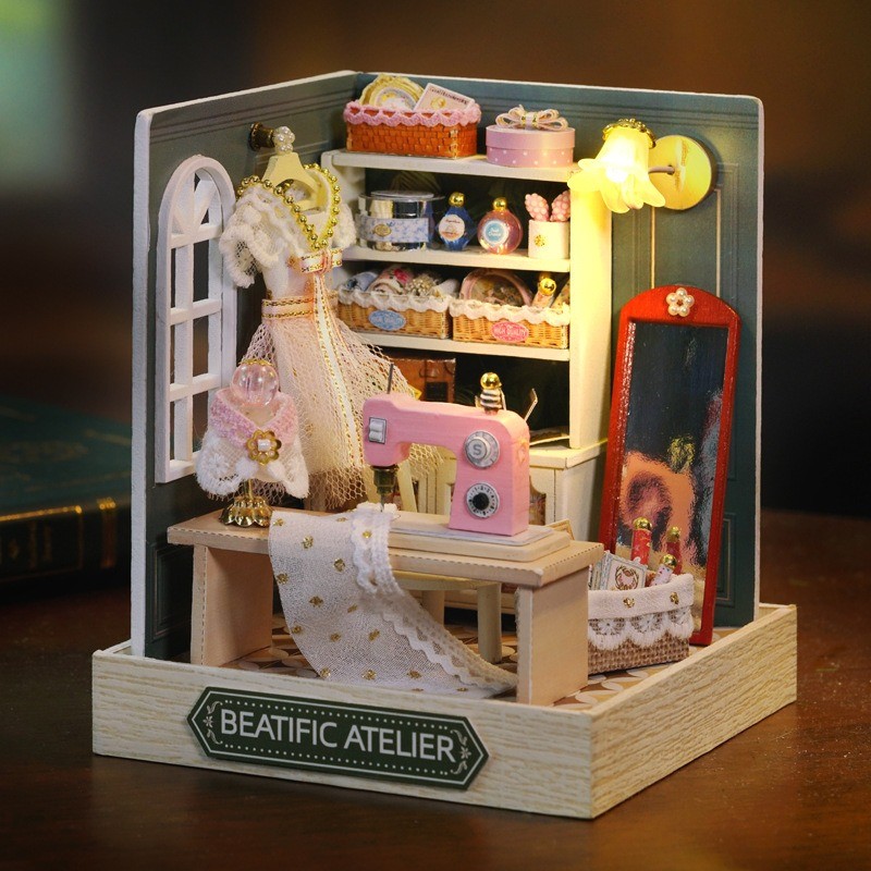 Mini Dollhouse Kit Sakura Street Cafe Noodle Shop Office Candy Store Tiny Wooden Furniture Craft