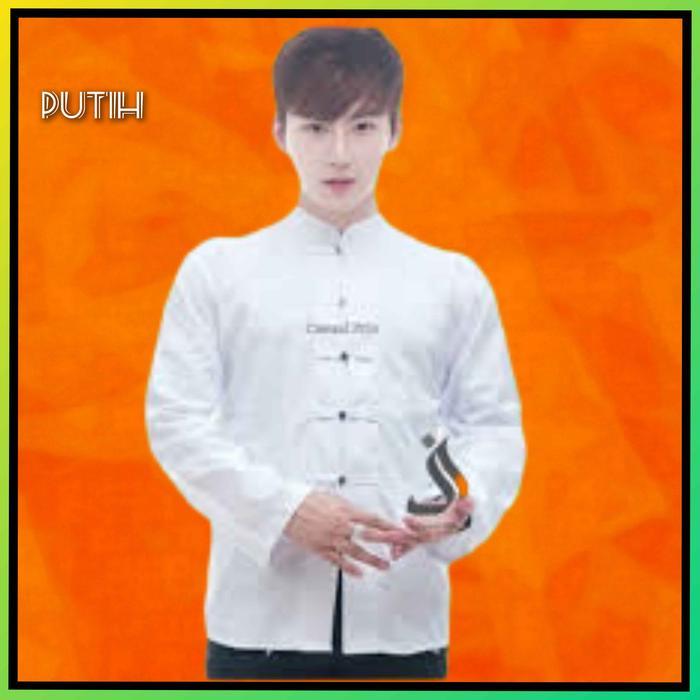 ASLI Baju Imlek AChina Kemeja Pria Cheongsam Jumbo LD 106 - 118 Putih READY STOCK