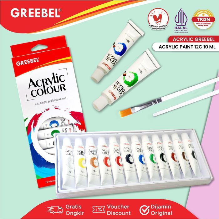 GREEBEL Cat Lukis Akrilik Set 12 Warna / Cat Akrilik Kanvas Lukis 12 Warna 10 ml (CAT AKRILIK 12