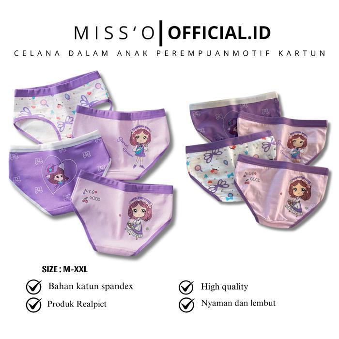 Missoofficial.id CD1822 Celana Dalam Anak Perempuan CD Katun Motif Kartun Girl Ungu Lucu