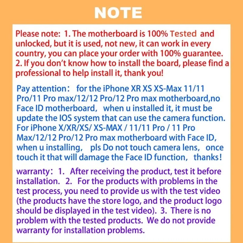 Tested Authentic Unlocked Logic Board For iPhone X&XS Motherboard With Face ID For XR&XS Max